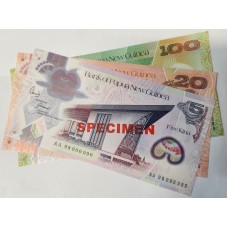 PAPUA NEW GUINEA 2005 - 2008 . FIVE 5 - ONE HUNDRED 100 KINA BANKNOTES . SPECIMEN